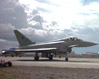Vista ravvicinata dell'Eurofighter "Typhoon" in rullaggio davanti alla folla. Questa immagine s'ingrandisce in una nuova finestra